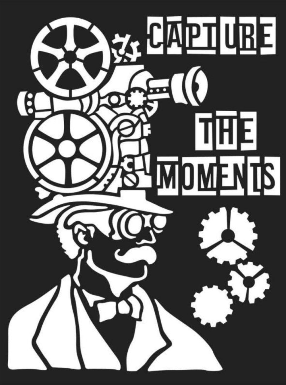 Stamperia-stencil Leg de momenten vast